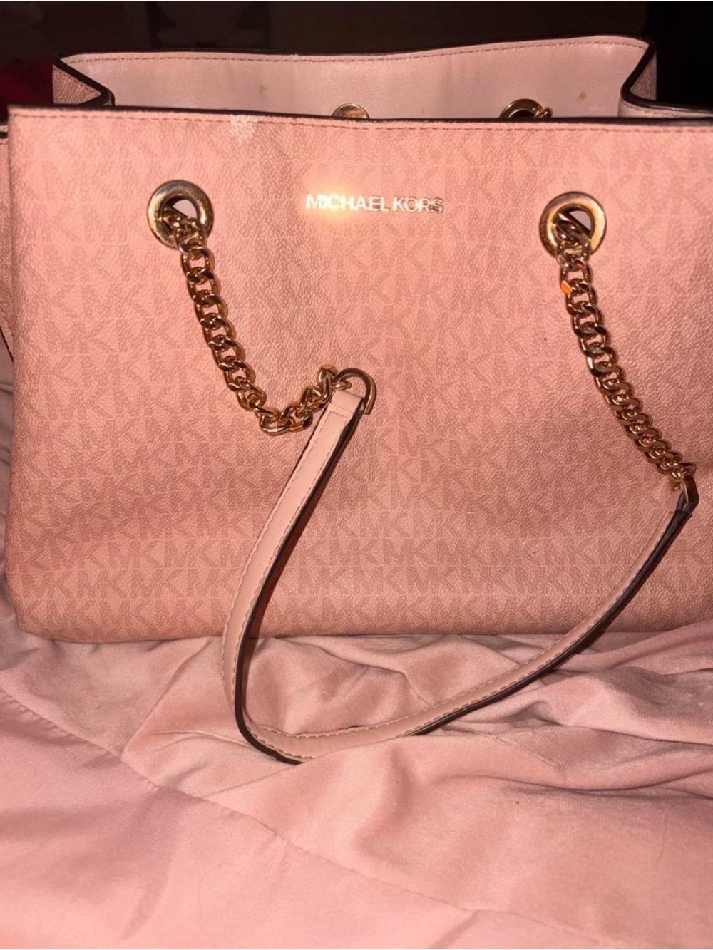 Michael Kors Blush Pink Logo Tote with Gold Chain Straps